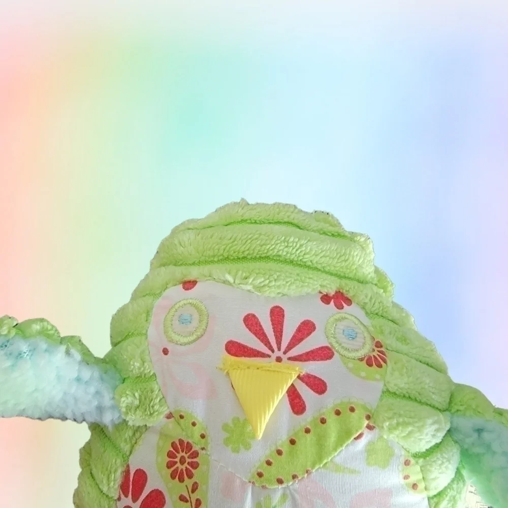𝅺MUD Pie Green Plush Owl Penguin Chick Rattle Toy Lovey T17